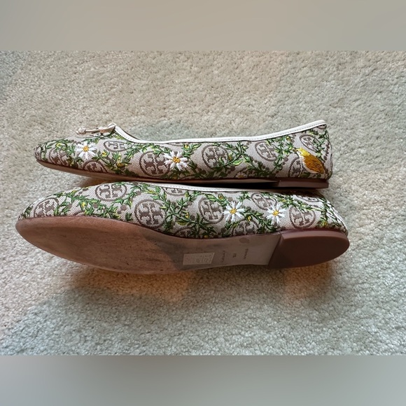 Tory Burch T Charm Embroided Canvas T Logo Ballet Flats - Picture 13 of 15